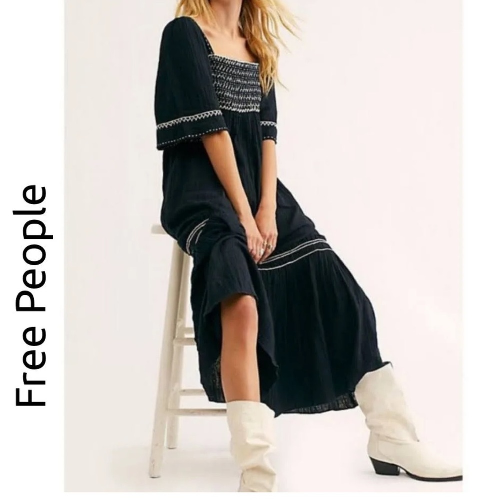 Free People I’m The One Black White Bohemian Dress